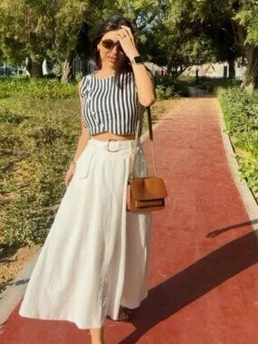 NWT ZARA LINEN BELTED COMBINATION MAXI DRESS 8539